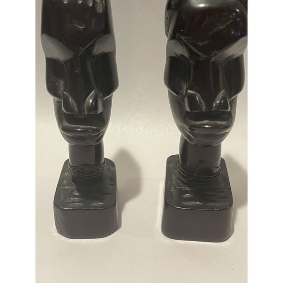 Set Of 2 Vintage Carved Wood Tribal Black Woman Head and Neck Bust Figurine 8”+ - Picture 3 of 11